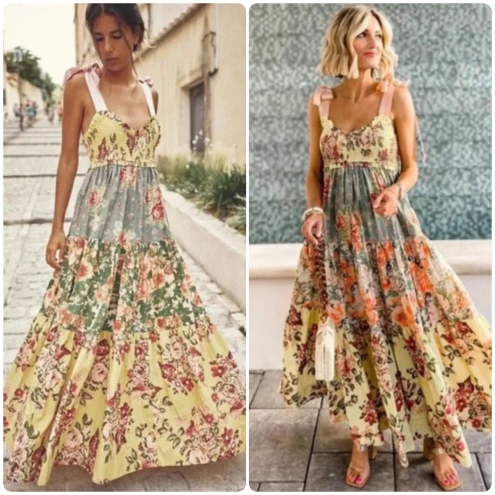 Free People Yellow Floral Maxi Dress
